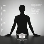 Load image into Gallery viewer, 2 liter stainless steel cooking pot with glass lid and handles, shown with human silhouette for size