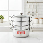 Load image into Gallery viewer, Max Fresh 4-tier stainless steel steamer with glass lid on white kitchen countertop