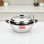 Load image into Gallery viewer, Max Fresh stainless steel kadai with lid and black handles on white kitchen counter