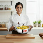 Load image into Gallery viewer, Chef in white coat holding MaxFresh stainless steel pot with curry and potatoes in modern kitchen
