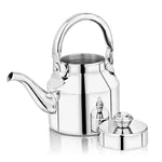 Load image into Gallery viewer, Shiny stainless steel Indian tea kettle with a curved spout and separate lid on white background