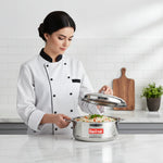 Load image into Gallery viewer, Chef in white uniform lifting lid of Max Fresh stainless steel hotpot with vegetable rice inside