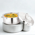 Load image into Gallery viewer, Shiny stainless steel hotpot with clear lid and mixed vegetable curry inside