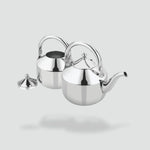 Load image into Gallery viewer, Polished stainless steel tea kettle with curved spout and removable lid on grey background