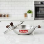 Load image into Gallery viewer, Stainless steel Max Fresh kadai with glass lid and wooden handles on white kitchen countertop
