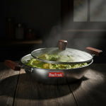 Load image into Gallery viewer, Max Fresh stainless steel kadai with glass lid cooking green curry with paneer cubes on wooden table