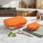 Stainless Steel Lunch Box Giggle Mealbox 1 Pc Lunch Box Plastic Lid (550ml) / 1 Small Box Plastic Lid (150ml) with Spoon