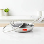 Load image into Gallery viewer, Max Fresh stainless steel frying pan with honeycomb nonstick surface and glass lid on white kitchen counter