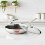 Load image into Gallery viewer, Max Fresh stainless steel frying pan with honeycomb non-stick surface and glass lid on kitchen counter