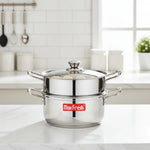 Load image into Gallery viewer, Max Fresh stainless steel 2-tier food steamer with glass lid on kitchen counter