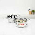 Load image into Gallery viewer, MaxFresh stainless steel 2-tier steamer with dumplings in modern kitchen