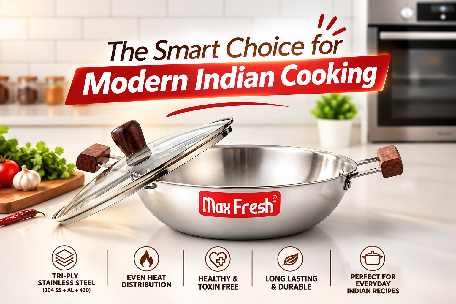 tri ply stainless steel kadai