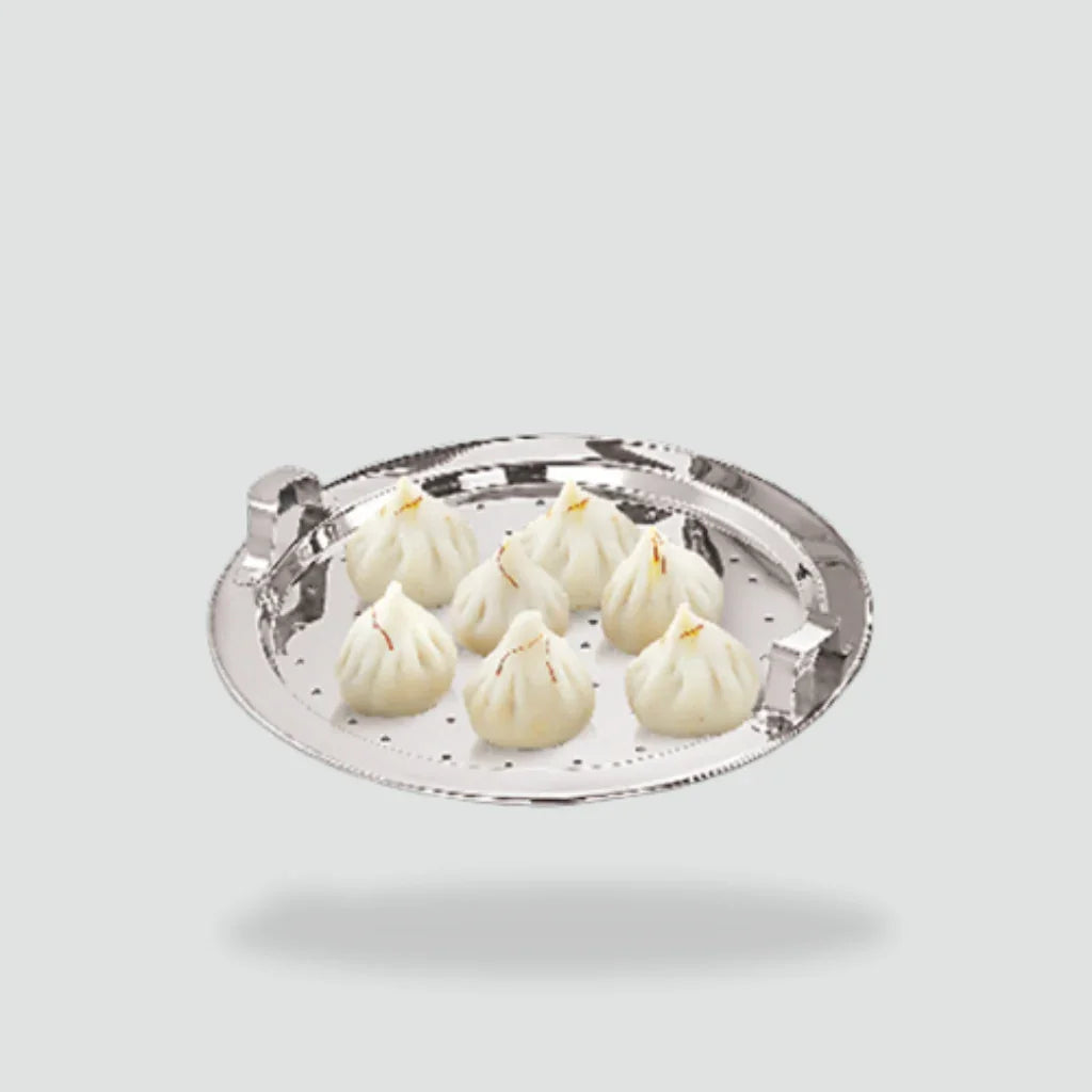 Stainless steel steaming plate with modak dumplings for multi kadai cookware