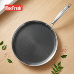 Premium Triply Stainless Steel Non-Stick Honeycomb Tawa Dosa/ Uttapa Tawa | Induction Friendly | Cool Touch Riveted Handle | 2.5mm Thickness | 1 Years Warranty MaxFresh Cookware