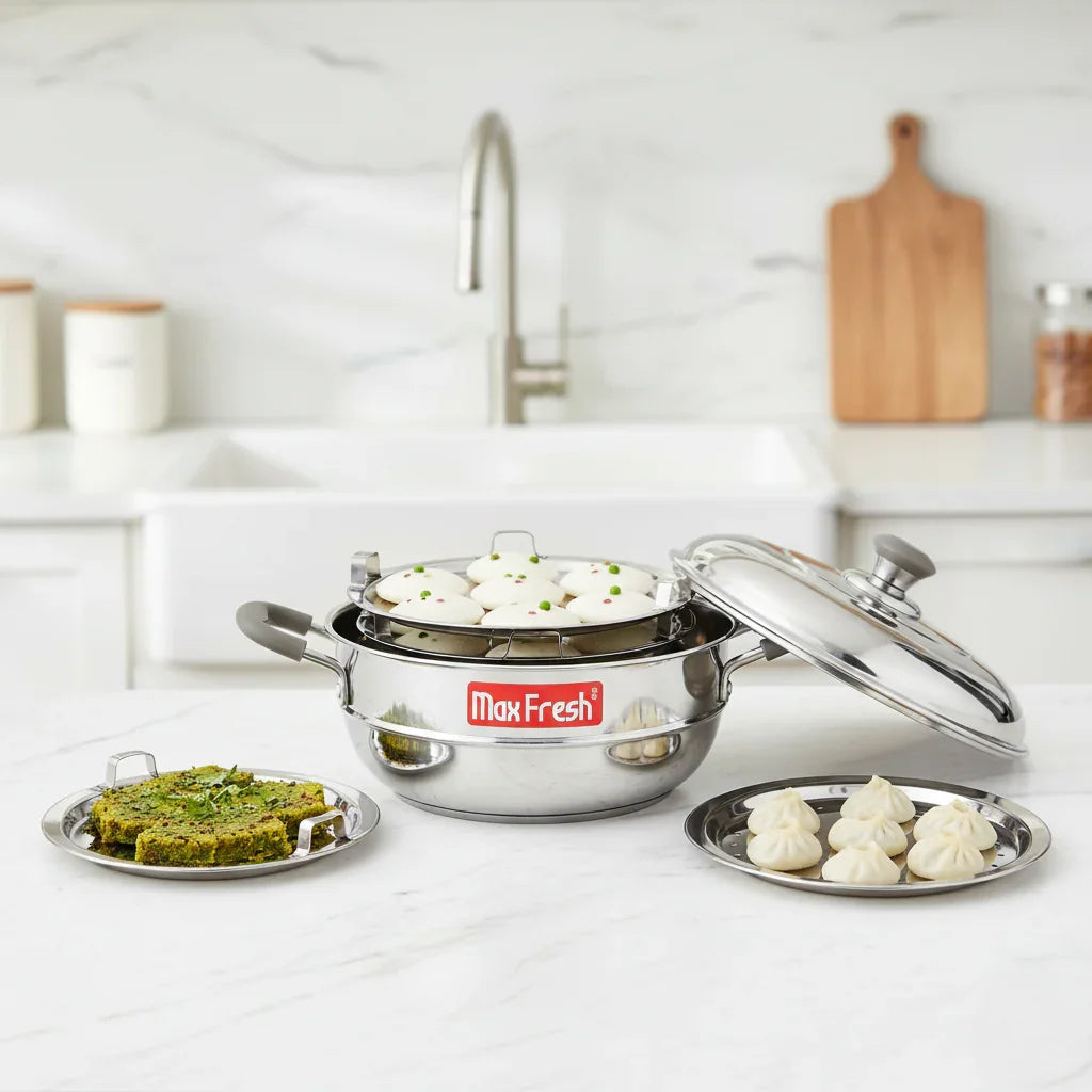 Maxfresh Multi Kadai (Sandwich Bottom) can use 2 plates at a time(5 in 1)