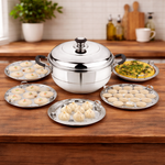 Load image into Gallery viewer, MaxFresh Triply Stainless Steel Multi Kadai (Mini) with Glass Lid &amp; Steel Lid | Steamer, Idli Maker &amp; Deep Fry Pan