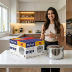 Load image into Gallery viewer, Woman in modern kitchen presenting stainless steel Max Fresh hot pot with unique locking system on white table