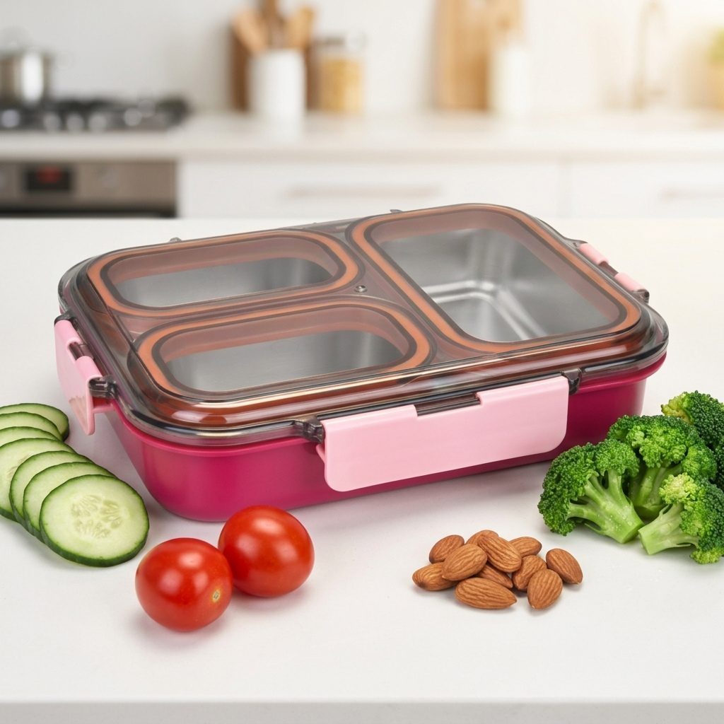 MaxFresh Dazzle Trio Stainless Steel Tiffin  / 1 Pcs Lunch Box 510ml with Spoon