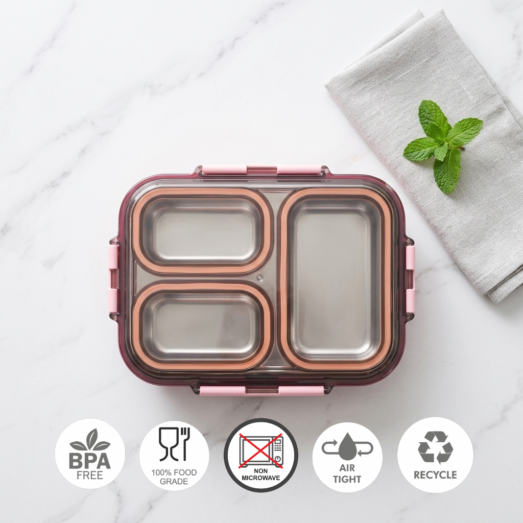 MaxFresh Dazzle Trio Stainless Steel Tiffin  / 1 Pcs Lunch Box 510ml with Spoon