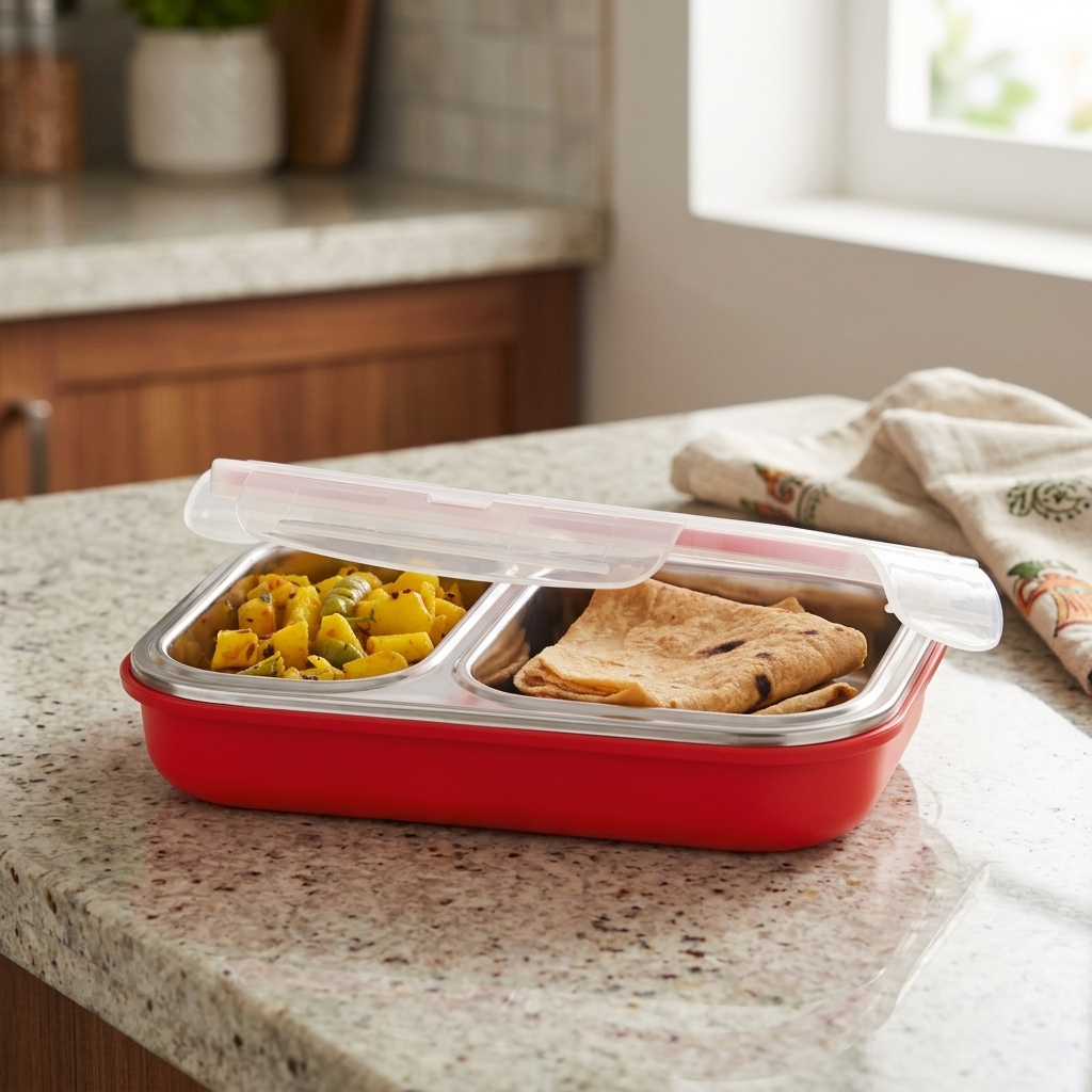 Stainless Steel Lunch Box Shine Duo 1 Pc Insulated Lunch Box (550 ml) with Spoon