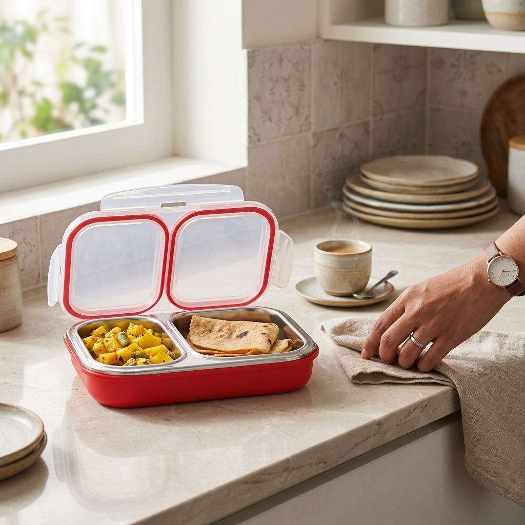 Stainless Steel Lunch Box Shine Duo 1 Pc Insulated Lunch Box (550 ml) with Spoon
